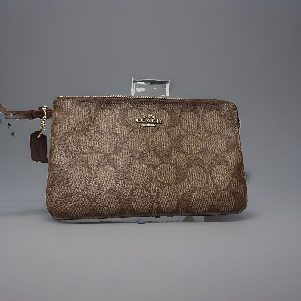 COACH Double Zip wallet Wristlet in Signature Coated Canvas - EXCELLENT!!!!!